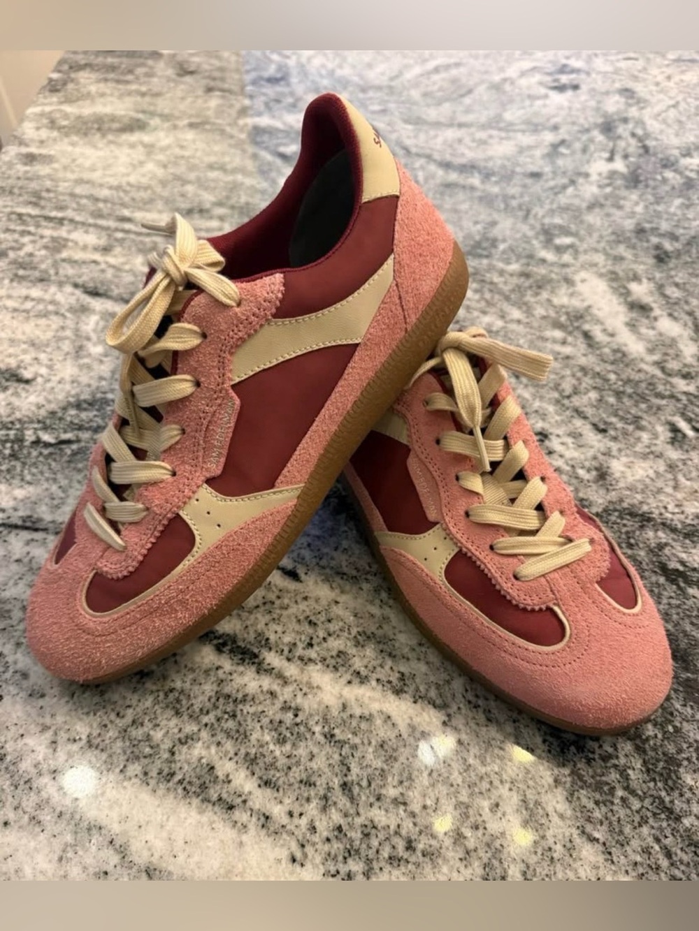 Sam Edelman Pink and Maroon Suede Lace-Up Sneakers
